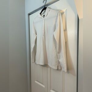 Eddie Bauer Women’s White Hooded Henley Top Petite Large Cotton Long Sleeve